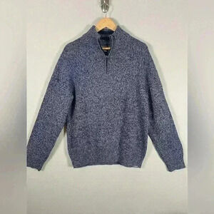 Eddie Bauer Marled Indigo 1/4 Zip Sweater 100% Cotton Men's Large NWT
